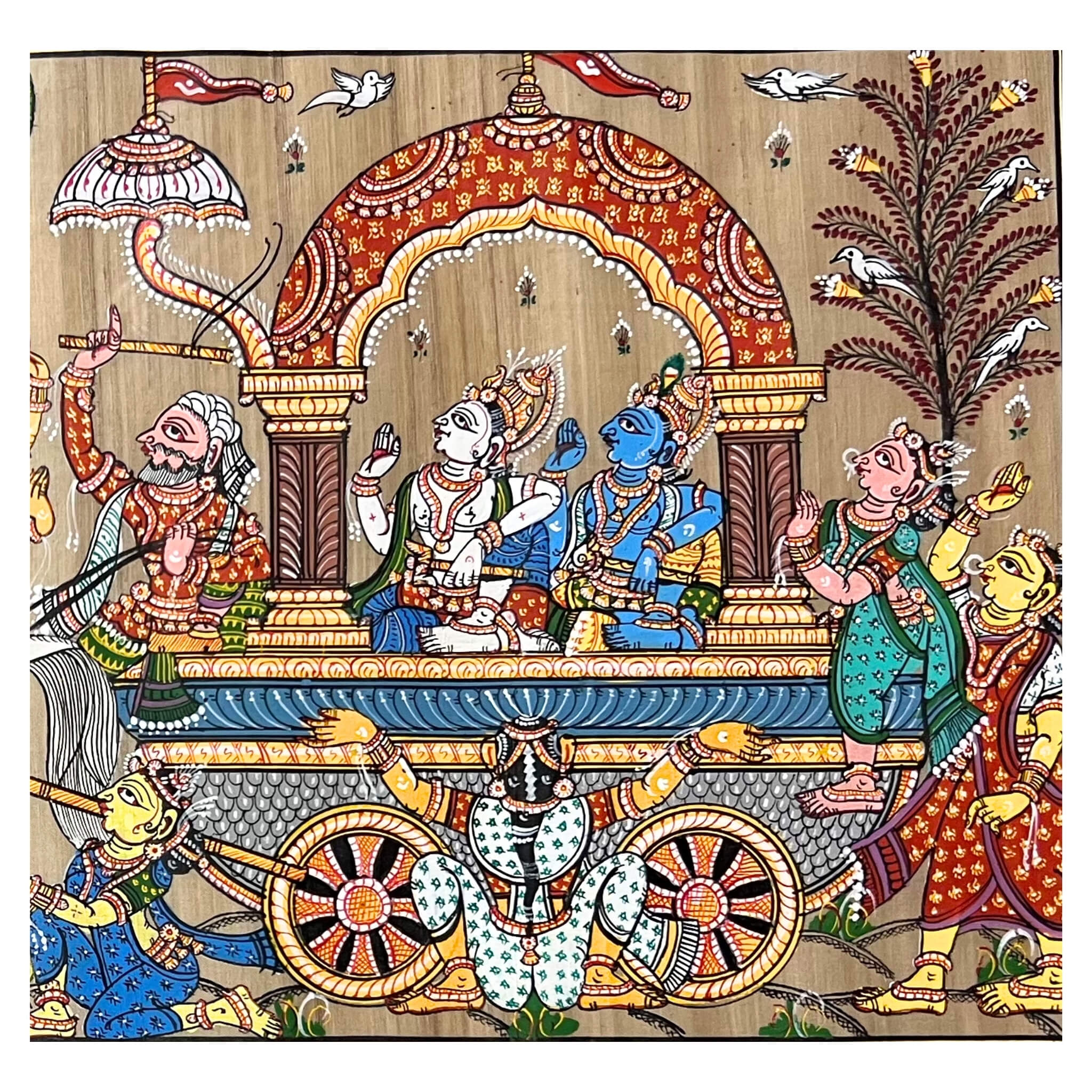 Pattachitra Painting | Mathura Vijay - Shri Krishna and Lord Balaram on Chariot - UNFRAMED - Taalapatra Vibes