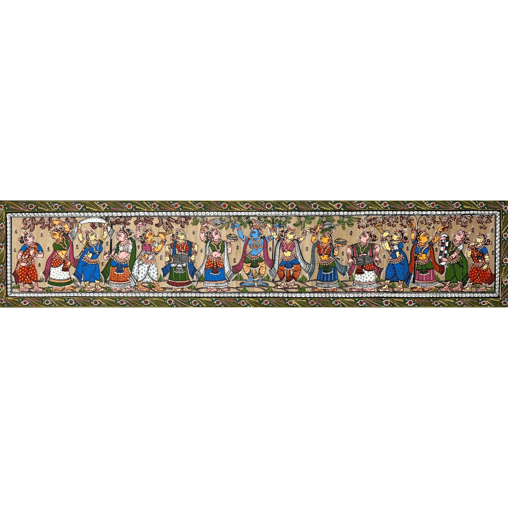 Pattachitra Painting | Sri Krishna Raas Leela (Long Format Canvas) - UNFRAMED - Taalapatra Vibes