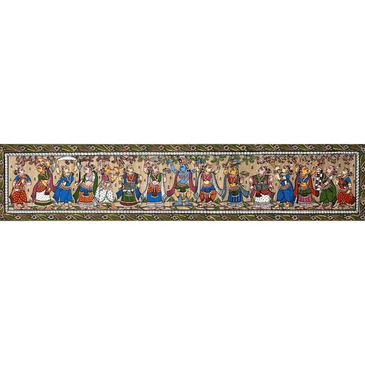 Pattachitra Painting | Sri Krishna Raas Leela (Long Format Canvas) - UNFRAMED - Taalapatra