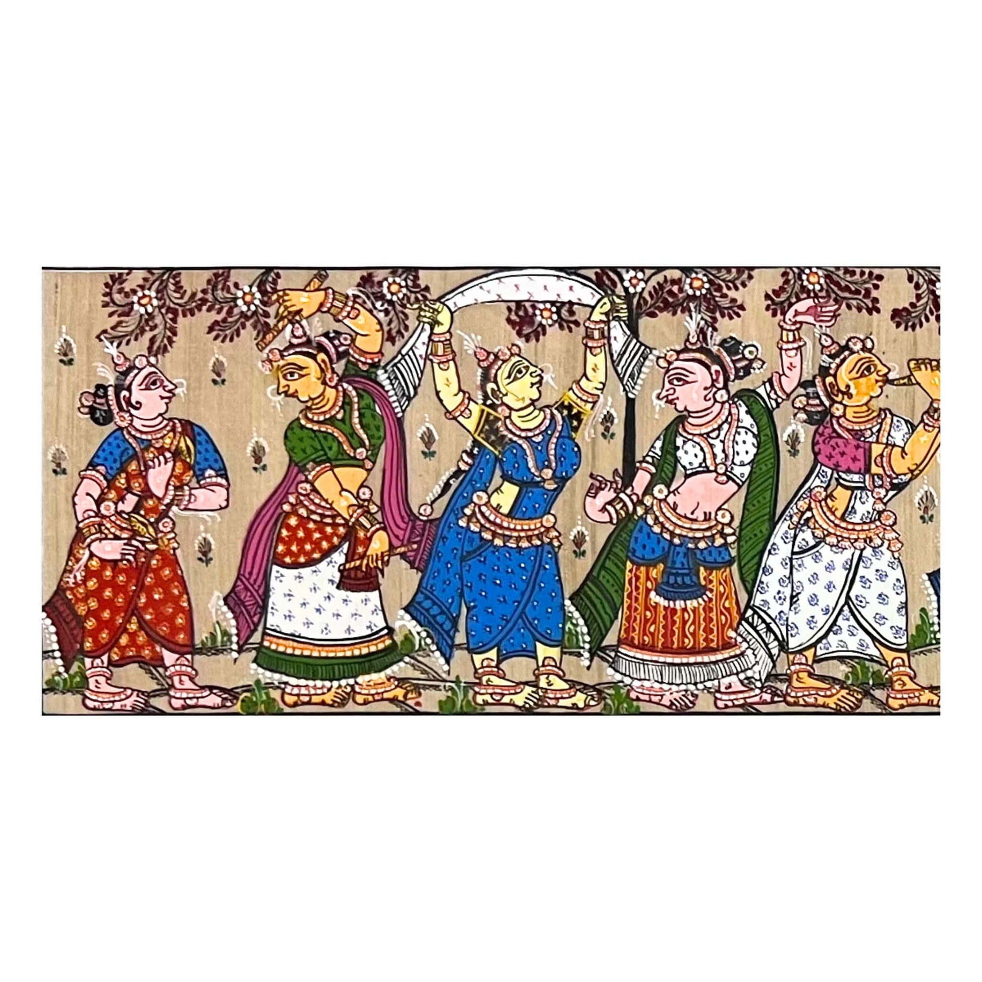 Pattachitra Painting | Sri Krishna Raas Leela (Long Format Canvas) - UNFRAMED - Taalapatra Vibes