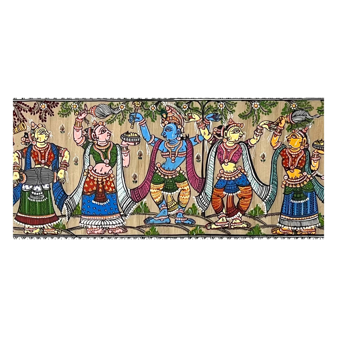 Pattachitra Painting | Sri Krishna Raas Leela (Long Format Canvas) - UNFRAMED - Taalapatra