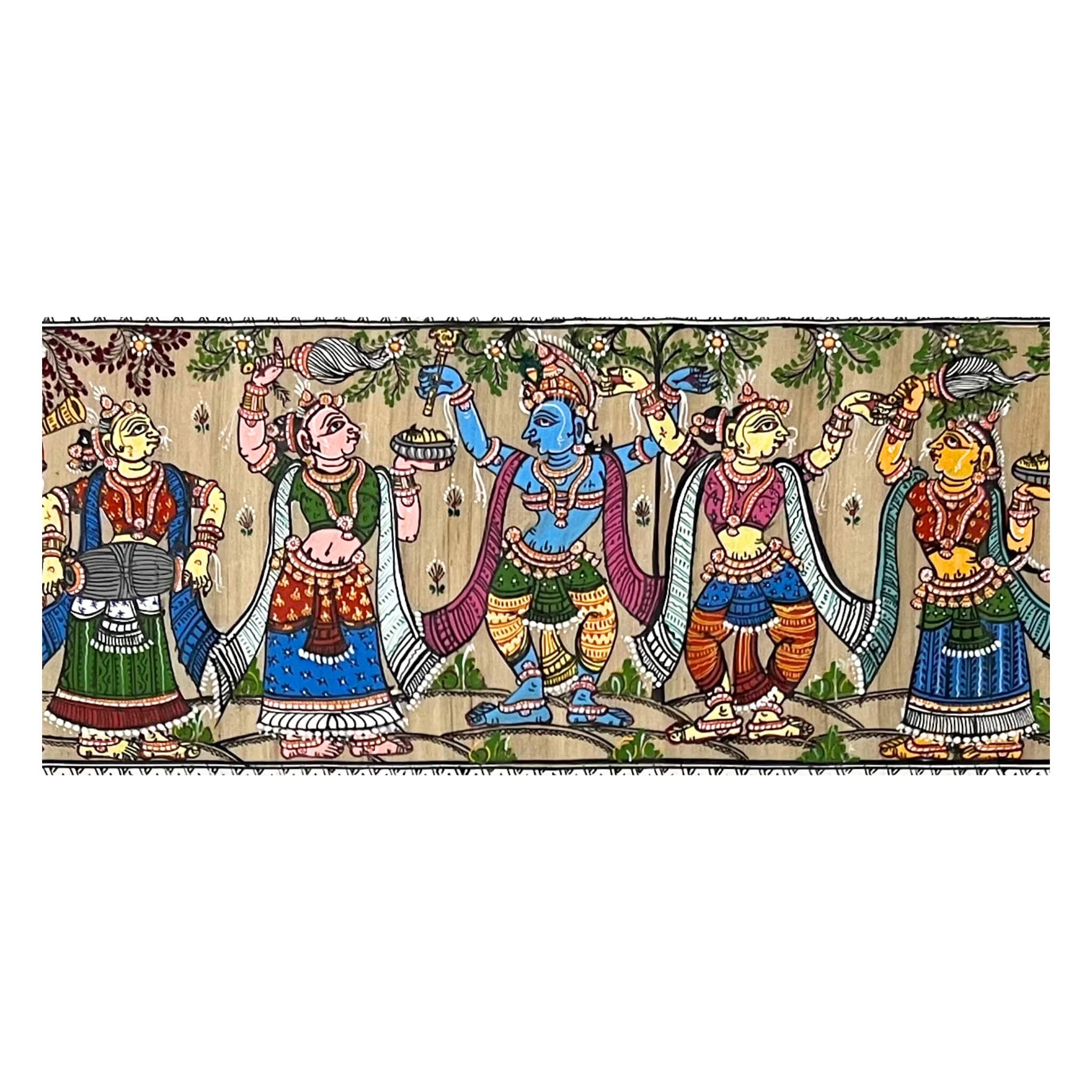 Pattachitra Painting | Sri Krishna Raas Leela (Long Format Canvas) - UNFRAMED - Taalapatra Vibes