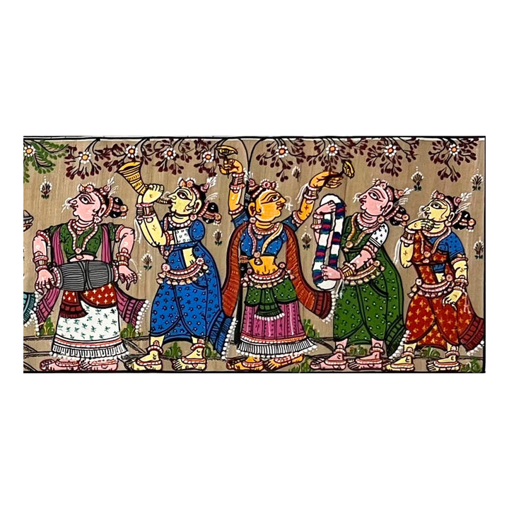 Pattachitra Painting | Sri Krishna Raas Leela (Long Format Canvas) - UNFRAMED - Taalapatra
