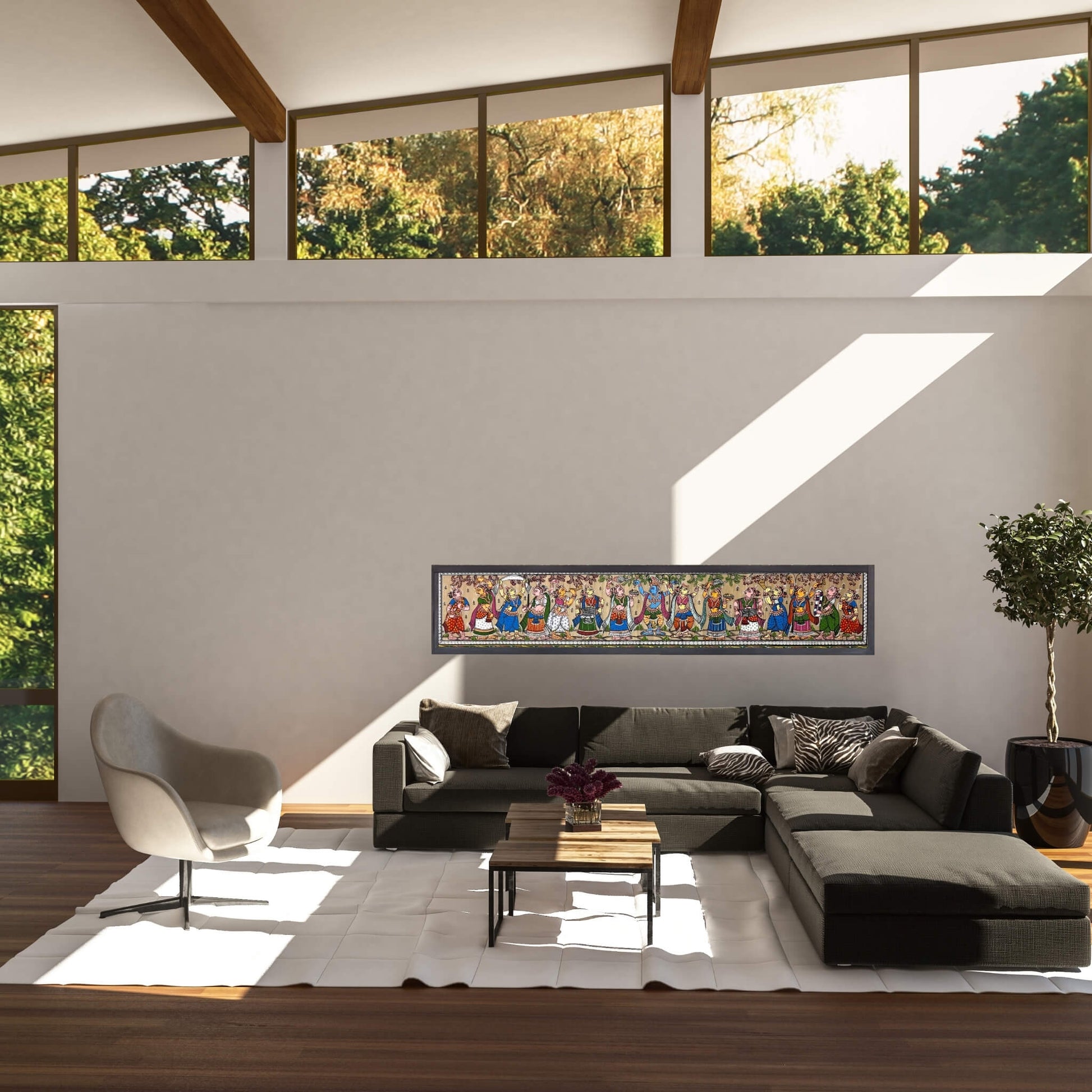 Pattachitra Painting | Sri Krishna Raas Leela (Long Format Canvas) - UNFRAMED - Taalapatra Vibes