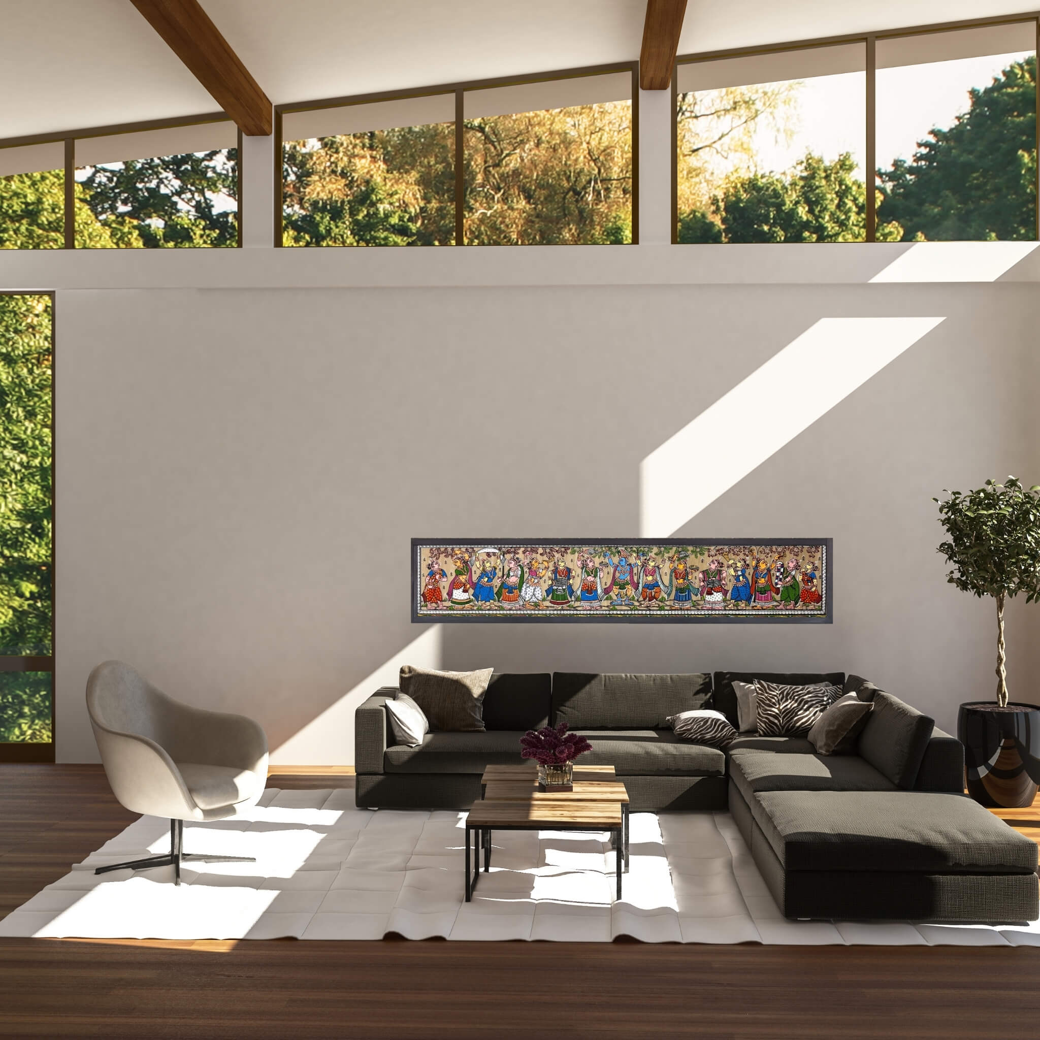 Pattachitra Painting | Sri Krishna Raas Leela (Long Format Canvas) - UNFRAMED - Taalapatra Vibes