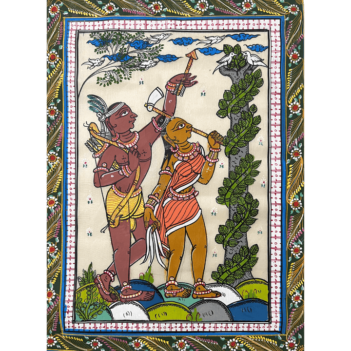 Hand Painted Pattachitra Painting | Tribal Couple - UNFRAMED - Taalapatra