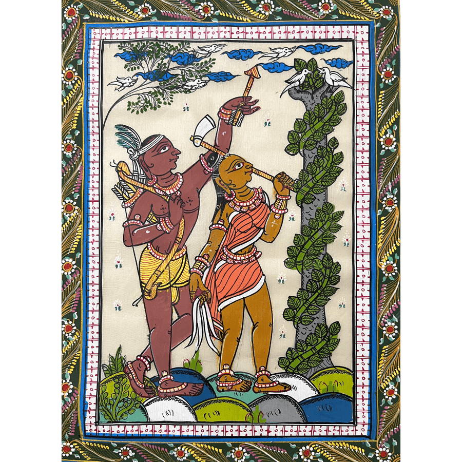 Hand Painted Pattachitra Painting | Tribal Couple - UNFRAMED - Taalapatra