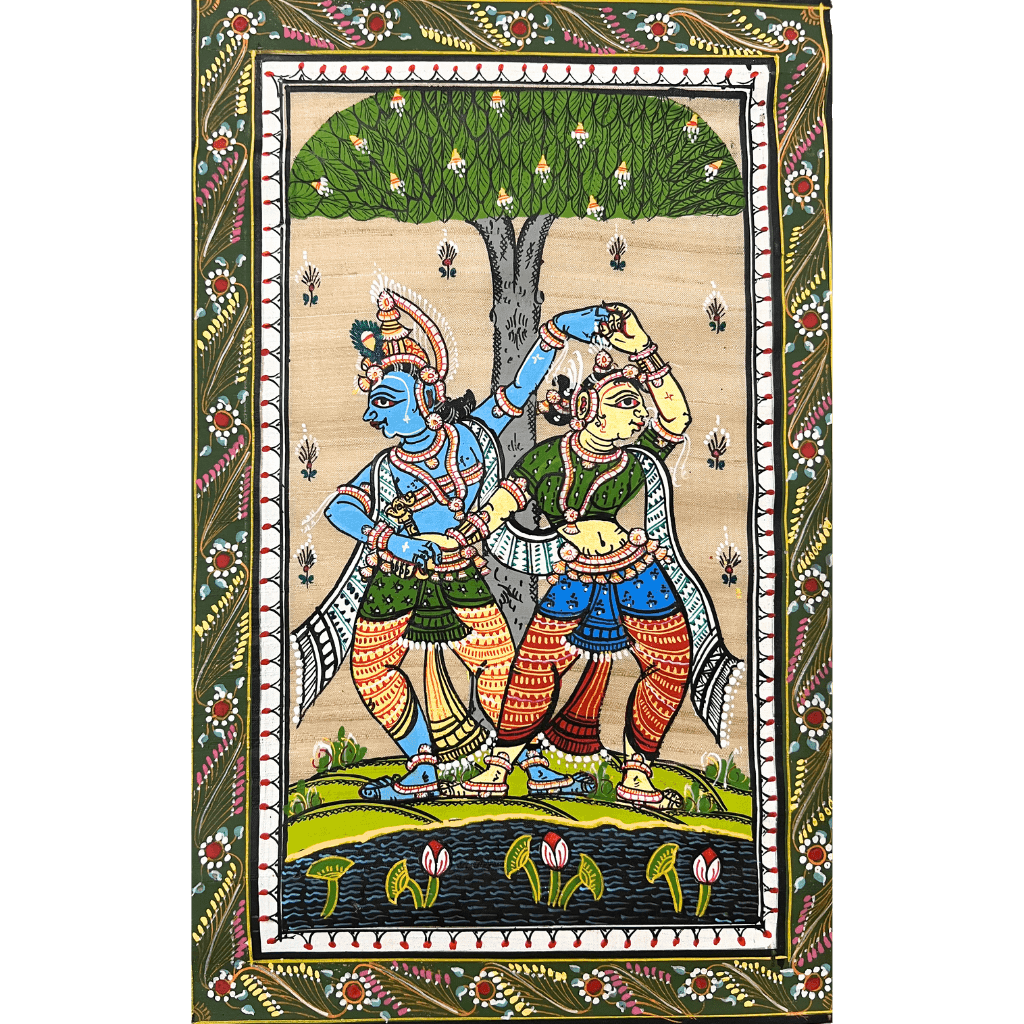 Pattachitra Painting | Dancing Radha Krishna (Pond Side) - UNFRAMED - Taalapatra