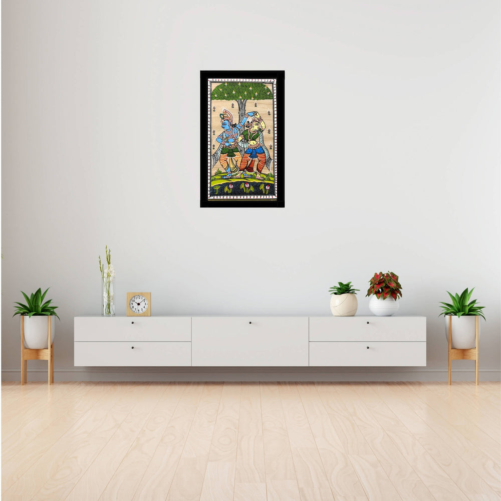 Pattachitra Painting | Dancing Radha Krishna (Pond Side) - UNFRAMED - Taalapatra