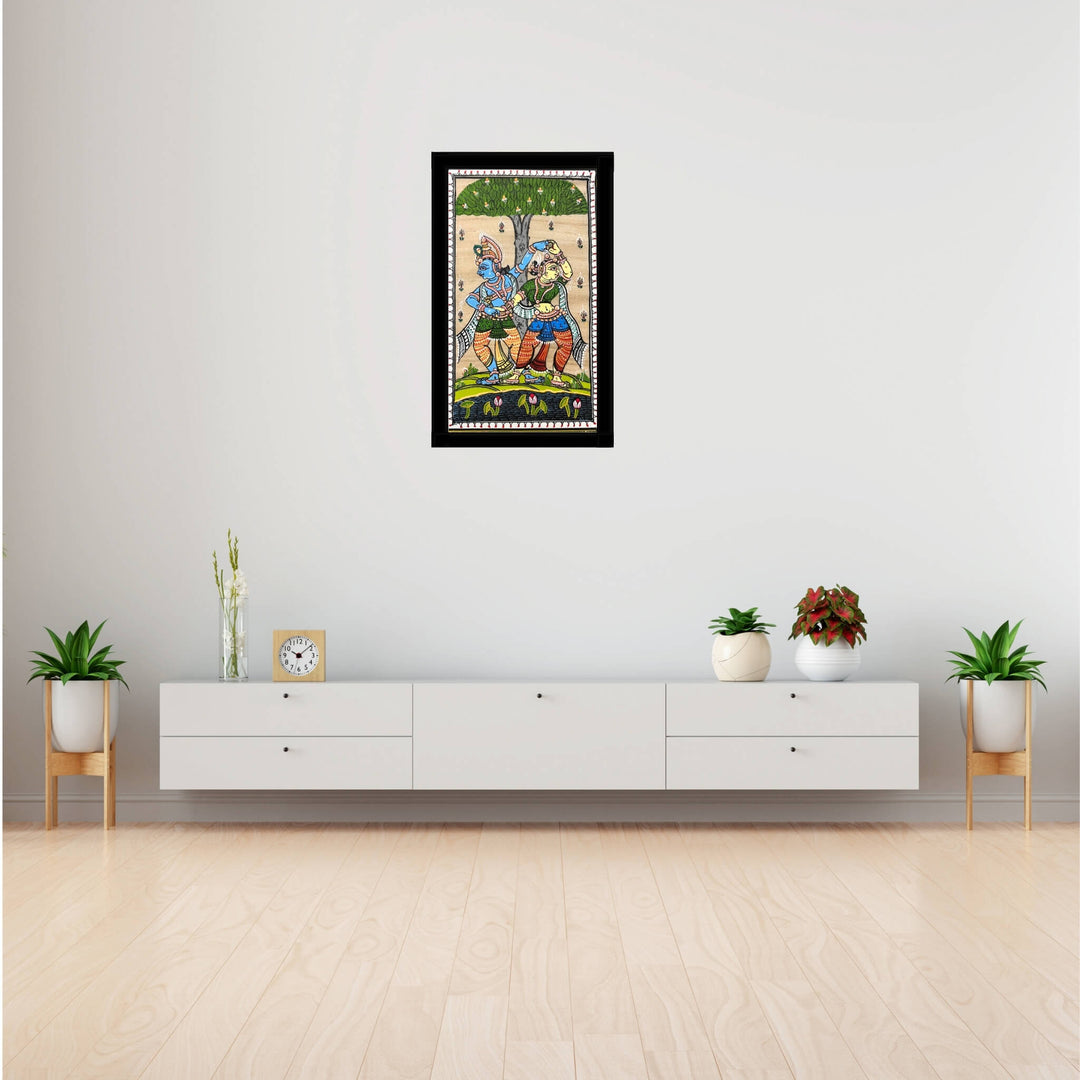 Pattachitra Painting | Dancing Radha Krishna (Pond Side) - UNFRAMED - Taalapatra