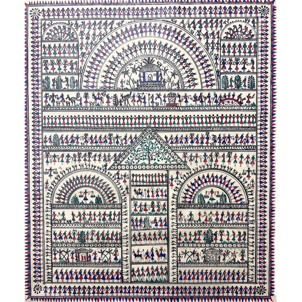 Pattachitra Painting | Saura Tribal Artwork (Large Canvas) - UNFRAMED - Taalapatra Vibes