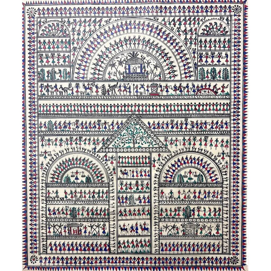 Pattachitra Painting | Saura Tribal Artwork (Large Canvas) - UNFRAMED - Taalapatra