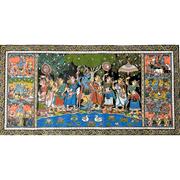 Pattachitra Painting | Radha Krishna Raas Leela and Baal Leela Story (Pond Side) - UNFRAMED - Taalapatra Vibes