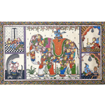 Pattachitra Painting | Sri Krishna on Kunja Haati & intertwined Gopis - UNFRAMED - Taalapatra Vibes