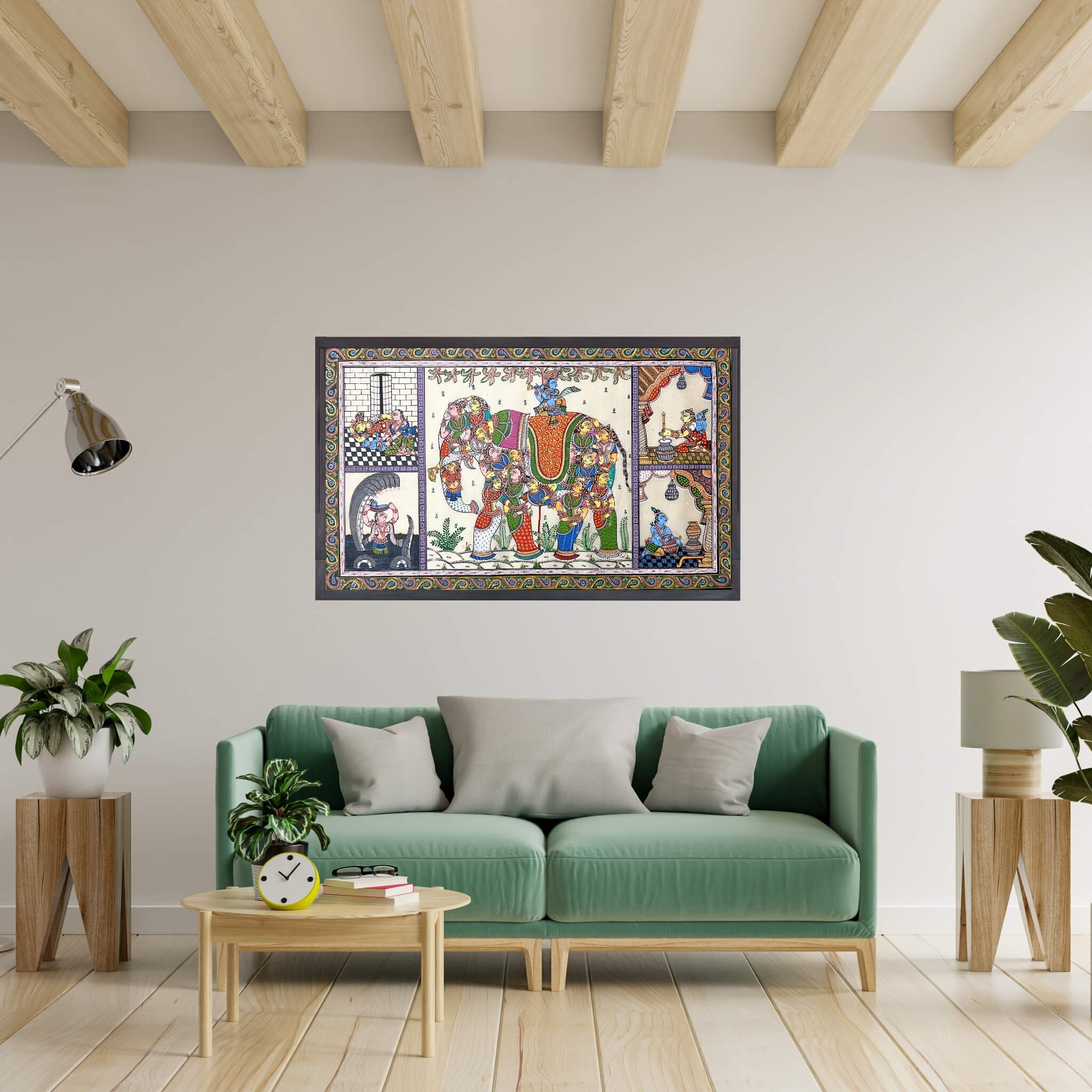 Pattachitra Painting | Sri Krishna on Kunja Haati & intertwined Gopis - UNFRAMED - Taalapatra Vibes