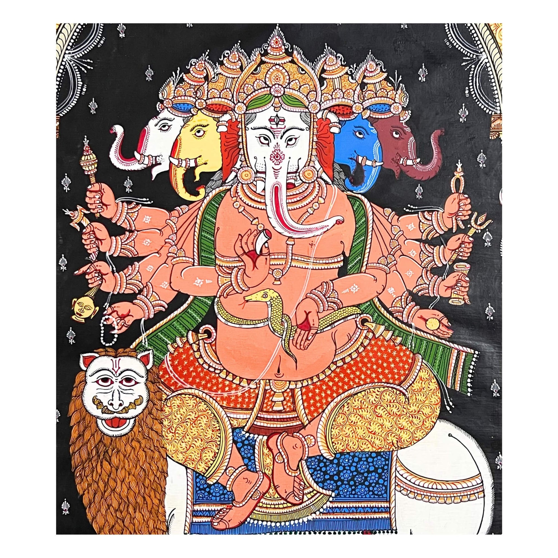Pattachitra Painting | Panchmukhi Ganesh / Vaastu Ganesh - UNFRAMED - Taalapatra Vibes