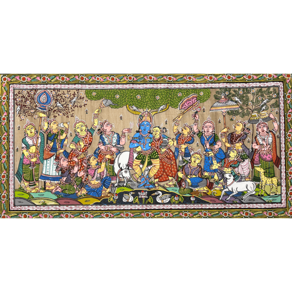 Pattachitra Painting | Radha Krishna Raas Leela (Pond Side) - UNFRAMED - Taalapatra Vibes