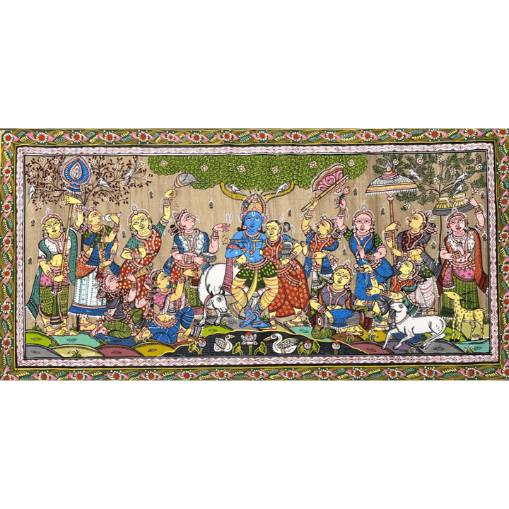 Pattachitra Painting | Radha Krishna Raas Leela (Pond Side) - UNFRAMED - Taalapatra