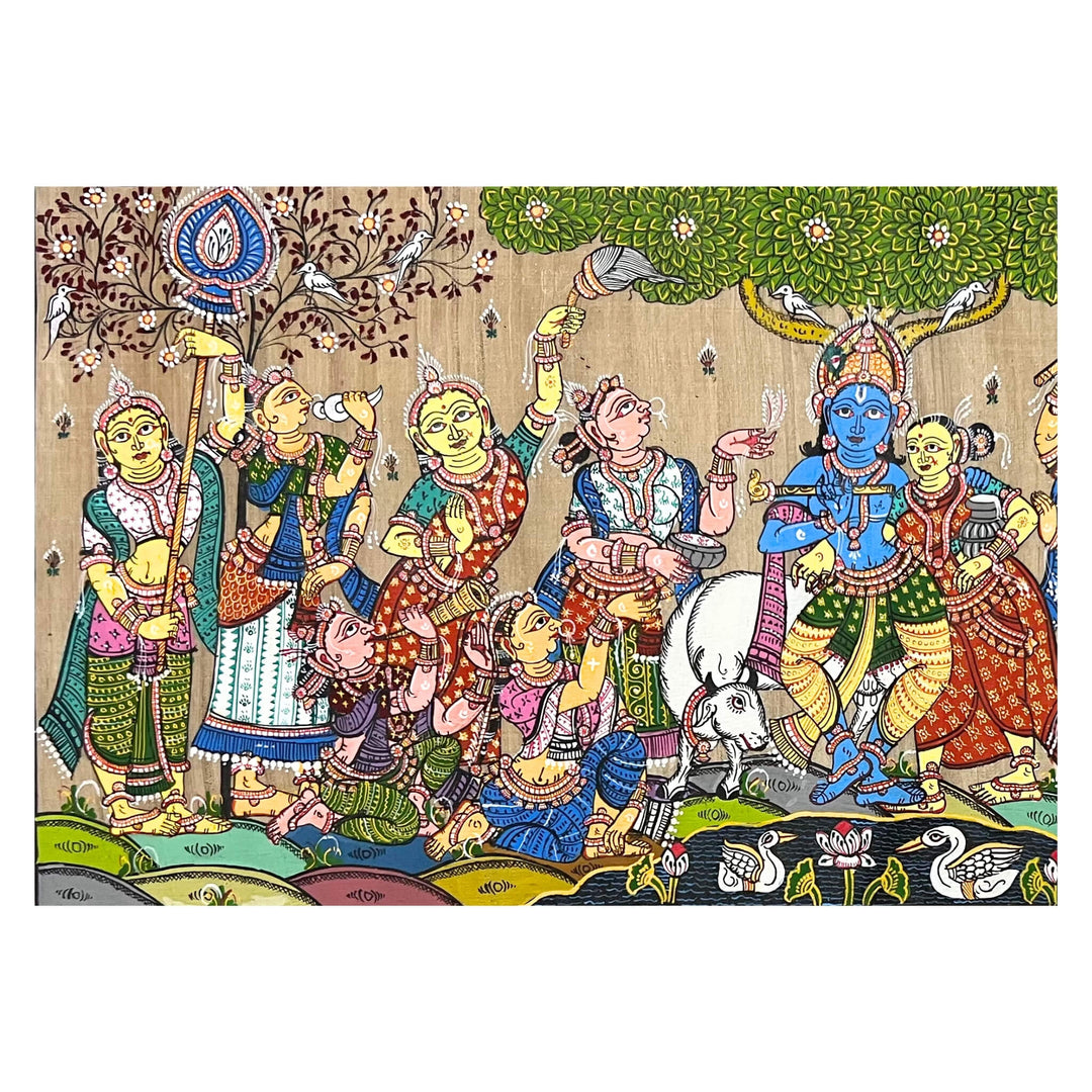 Pattachitra Painting | Radha Krishna Raas Leela (Pond Side) - UNFRAMED - Taalapatra