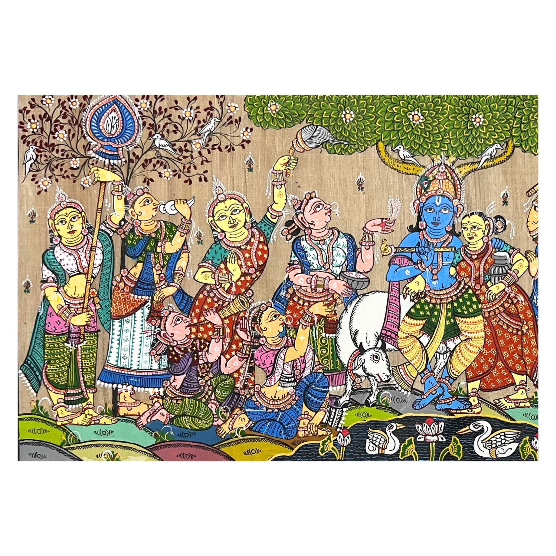Pattachitra Painting | Radha Krishna Raas Leela (Pond Side) - UNFRAMED - Taalapatra Vibes