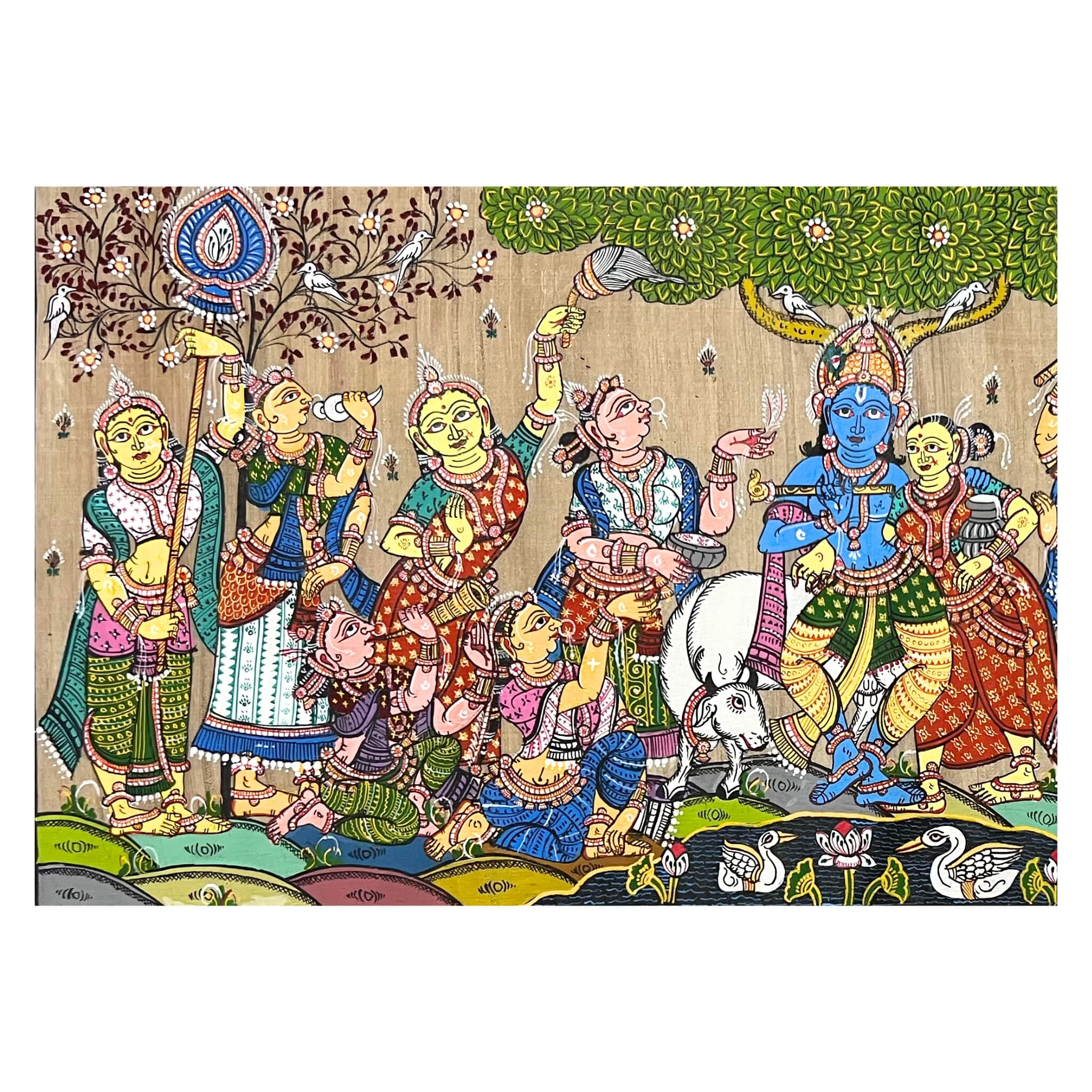 Pattachitra Painting | Radha Krishna Raas Leela (Pond Side) - UNFRAMED - Taalapatra Vibes