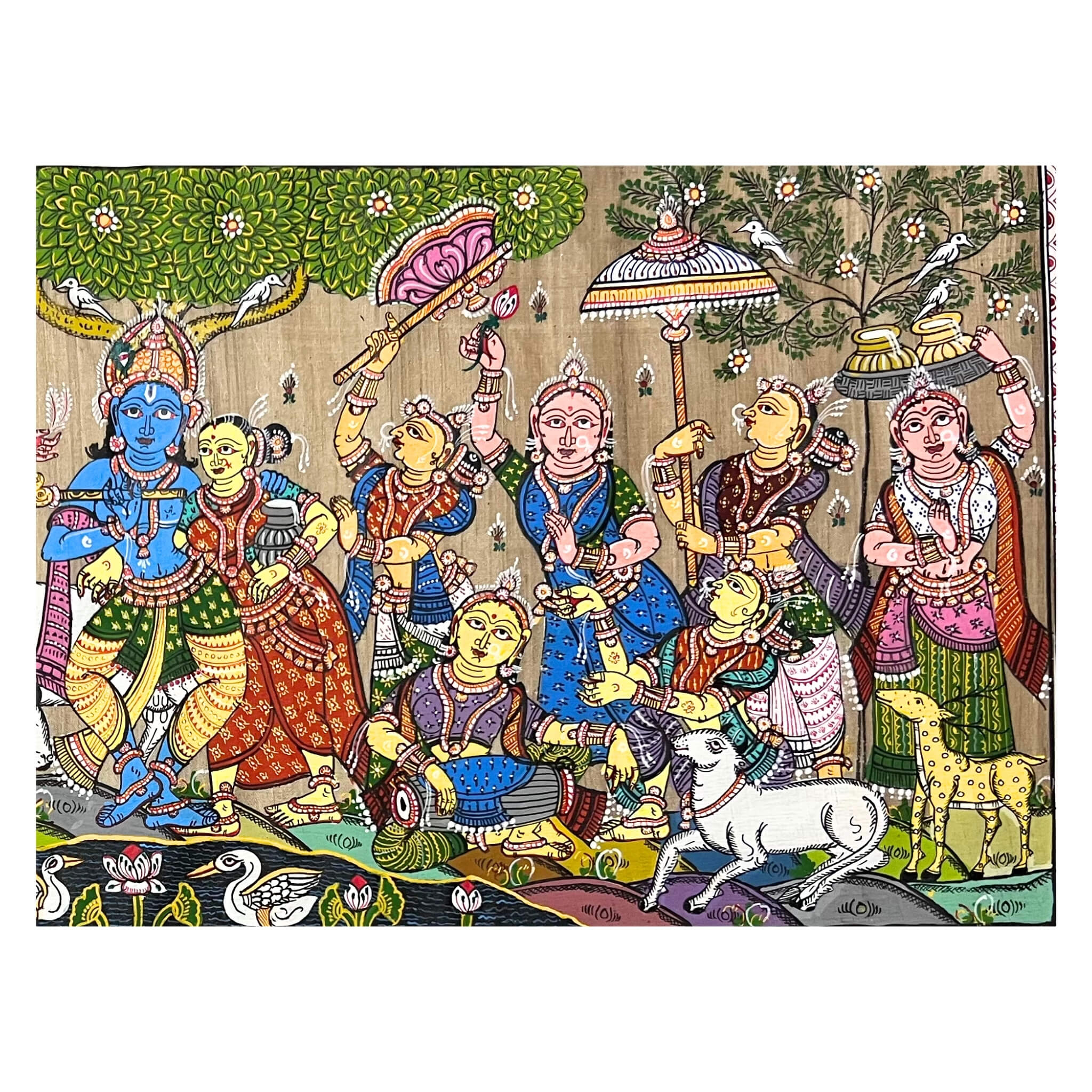 Pattachitra Painting | Radha Krishna Raas Leela (Pond Side) - UNFRAMED - Taalapatra Vibes