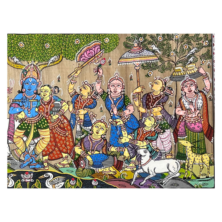 Pattachitra Painting | Radha Krishna Raas Leela (Pond Side) - UNFRAMED - Taalapatra