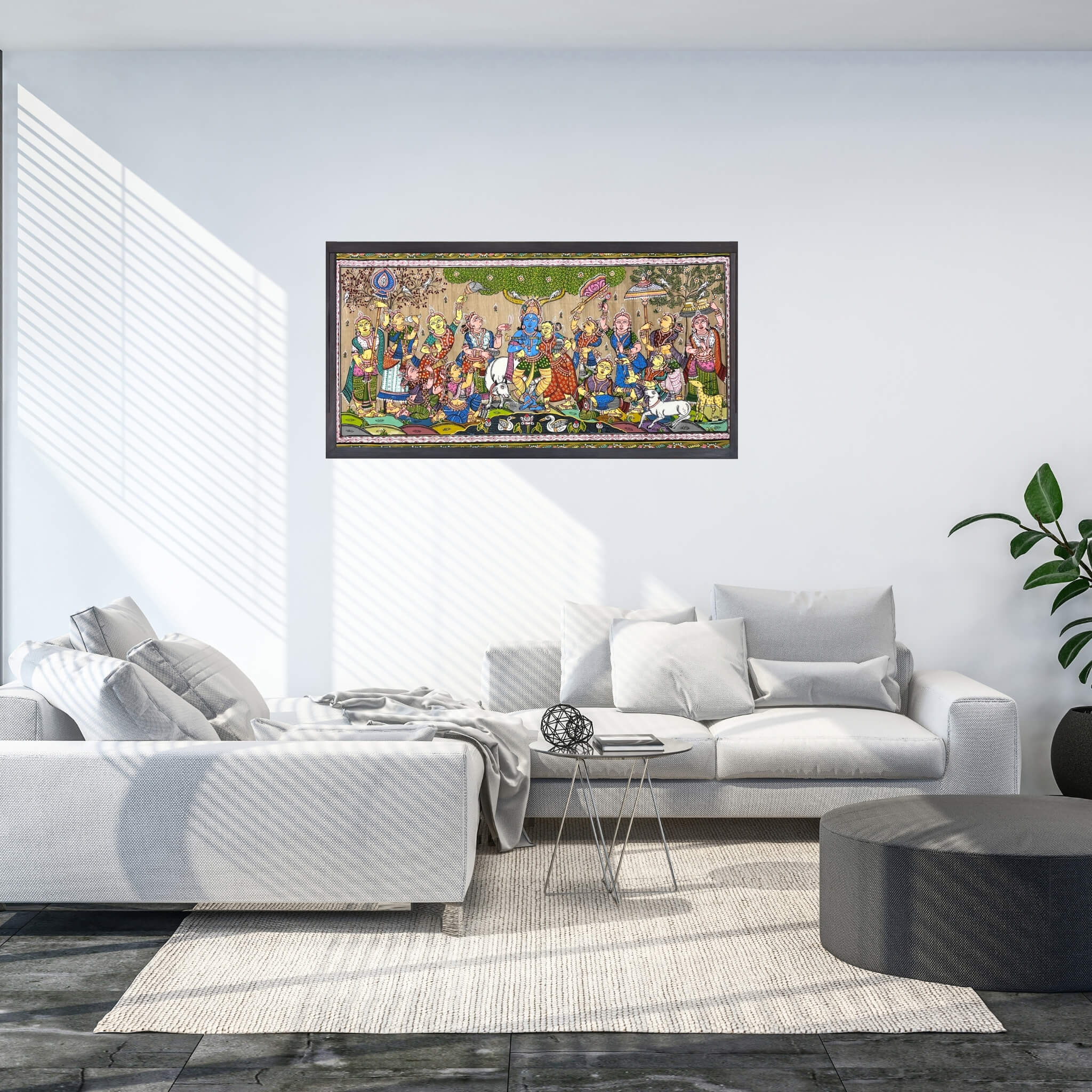 Pattachitra Painting | Radha Krishna Raas Leela (Pond Side) - UNFRAMED - Taalapatra Vibes