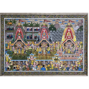 Pattachitra Painting of "Shri Jagannath Rath Yatra – Balabhadra, Jagannath and Subhadra on Chariots" on Tussar Silk
