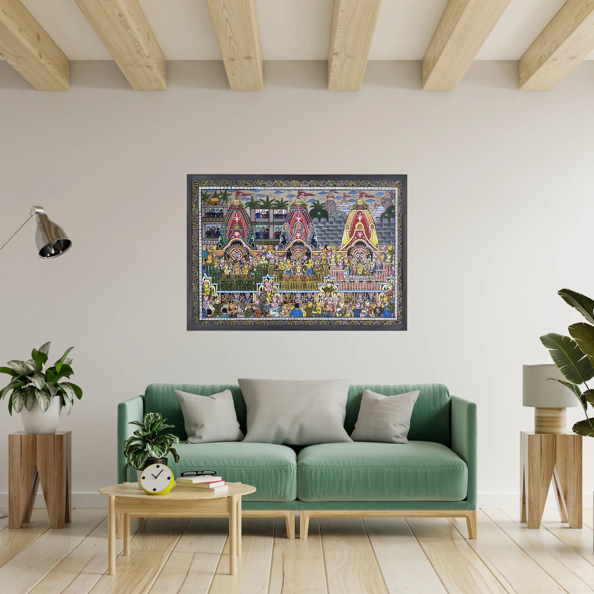 Pattachitra Painting of "Shri Jagannath Rath Yatra – Balabhadra, Jagannath and Subhadra on Chariots" on Tussar Silk