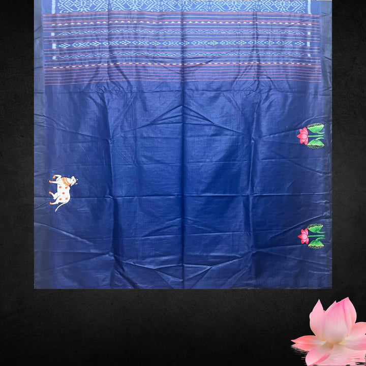 Hand Painted Pattachitra | Tussar Silk Saree - Dark Beige (Ghee Colour) - Taalapatra