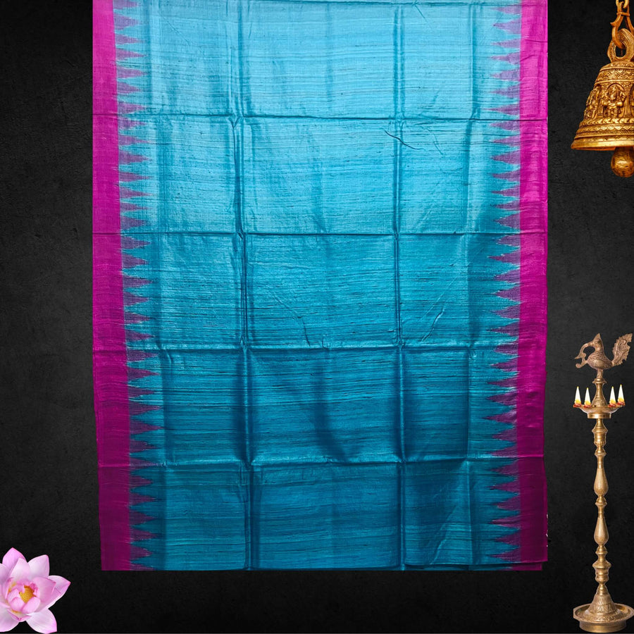 Handwoven Pure Tussar | Silk Saree - Peacock Blue Colour - Taalapatra
