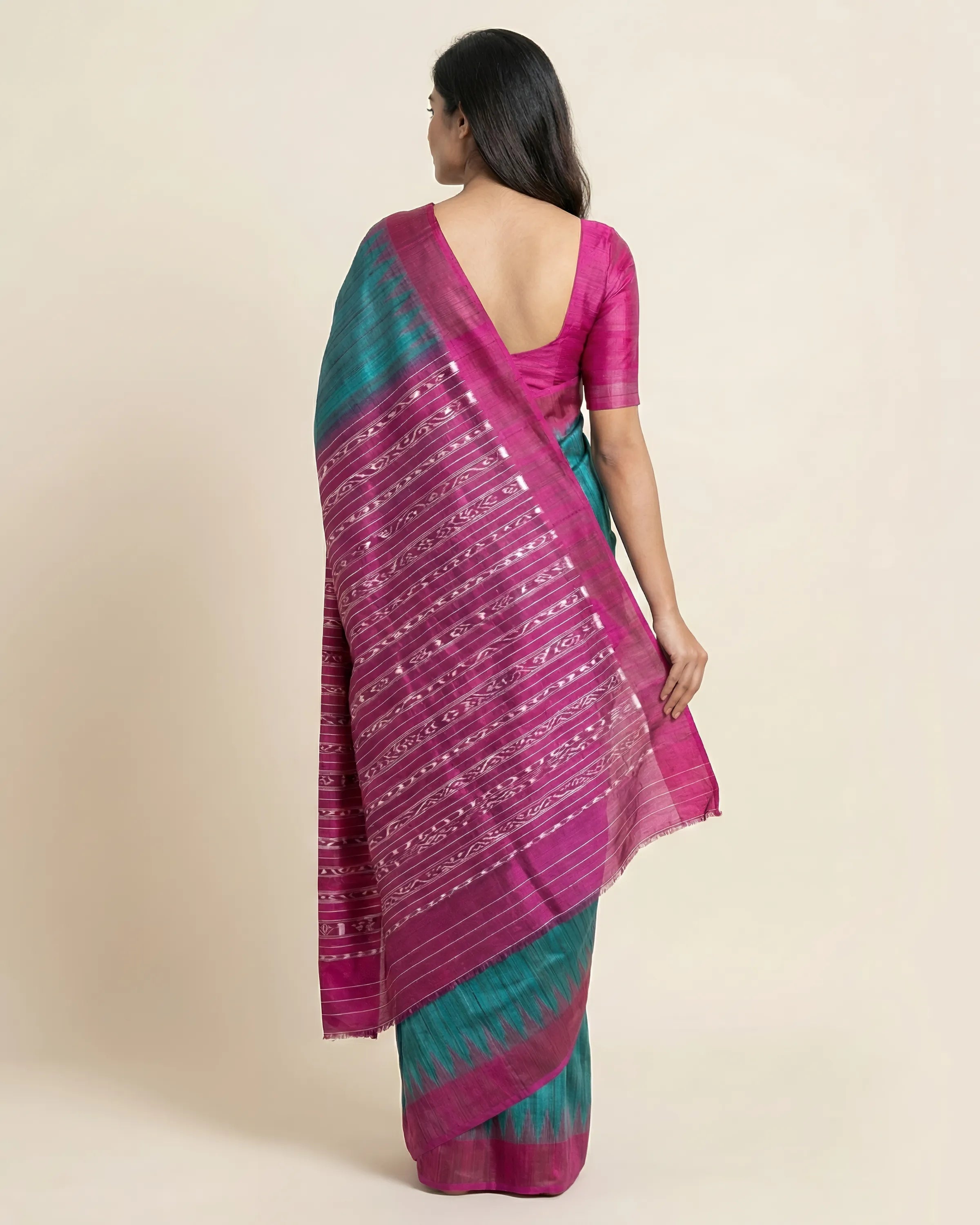 Handwoven Pure Tussar Silk Saree - Peacock Blue Colour