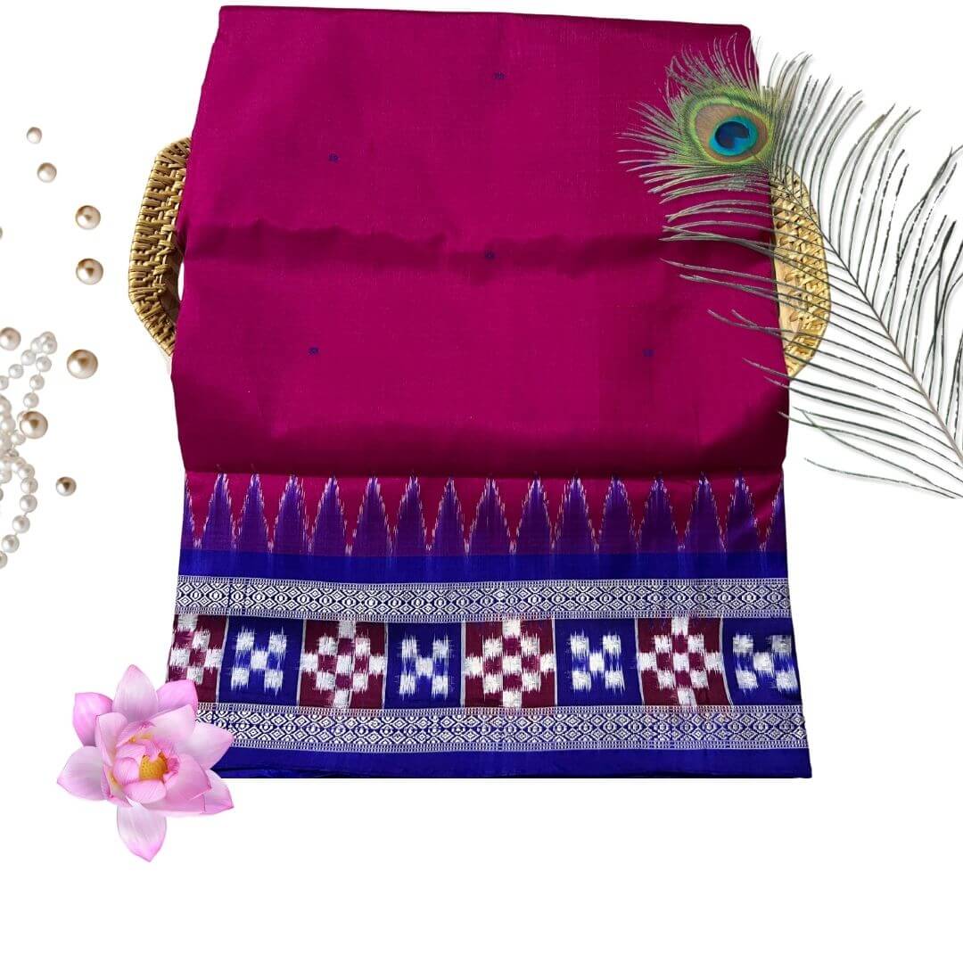 Handwoven Pure Mulberry Silk | Sambalpuri Saree - Fuchsia Colour