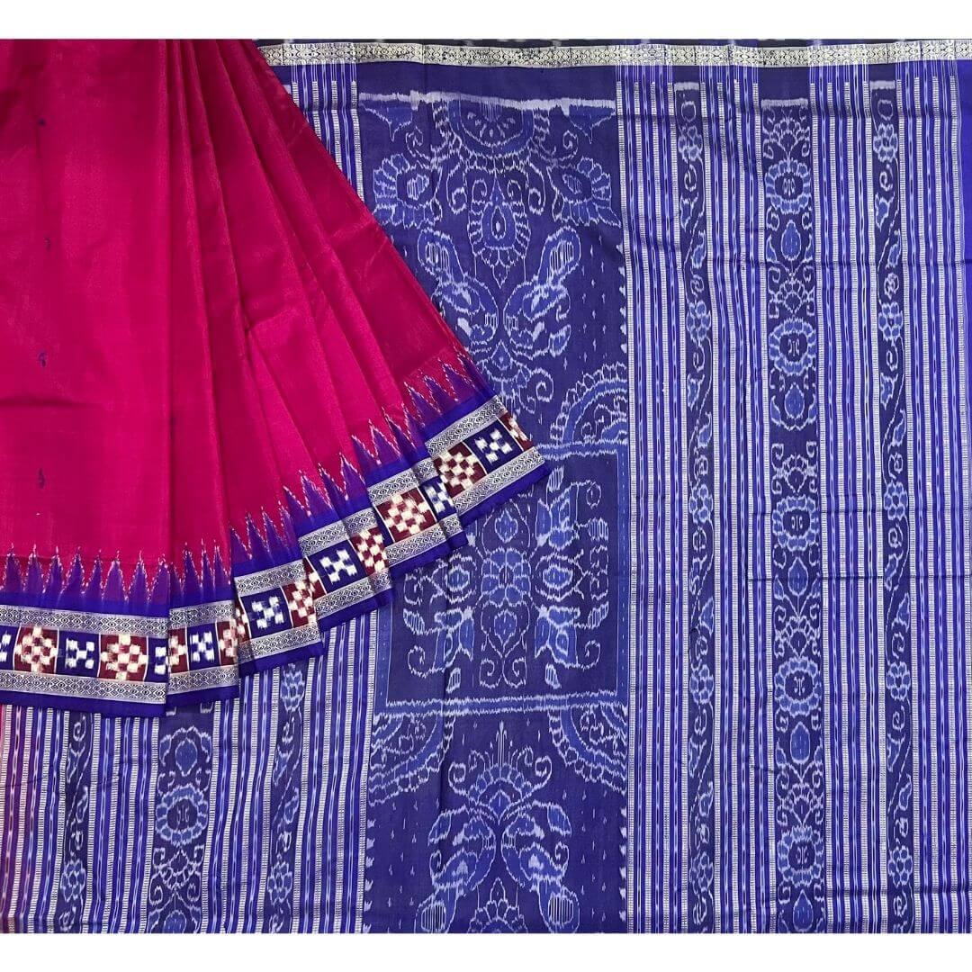 Handwoven Pure Mulberry Silk | Sambalpuri Saree - Fuchsia Colour