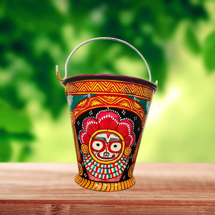 Pattachitra Art on Aluminium Bucket | Jagannath, Balabhadra, Subhadra (Design-1) - Taalapatra