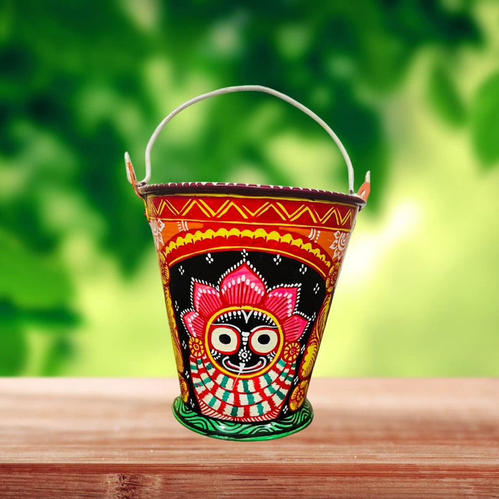 Pattachitra Art on Aluminium Bucket | Jagannath, Balabhadra, Subhadra (Design-2) - Taalapatra