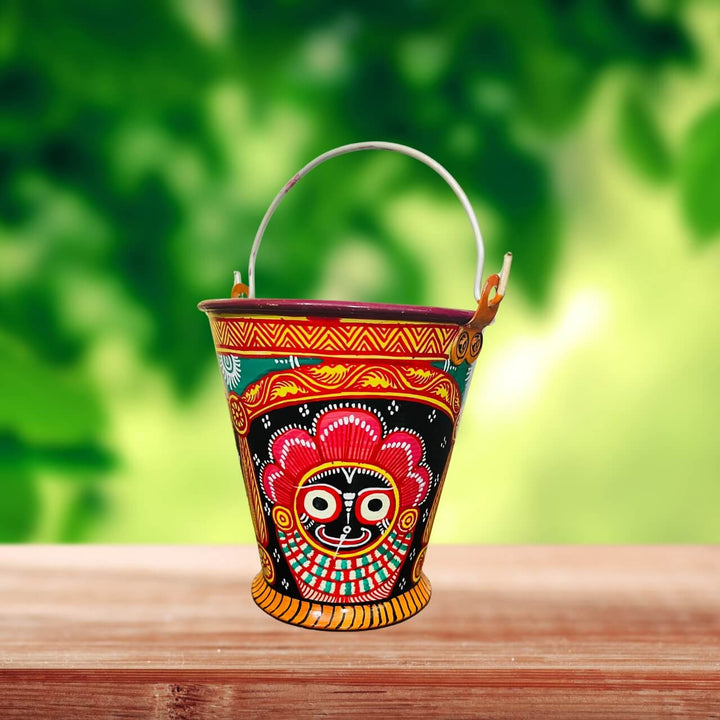 Pattachitra Art on Aluminium Bucket | Jagannath, Balabhadra, Subhadra (Design-1) - Taalapatra