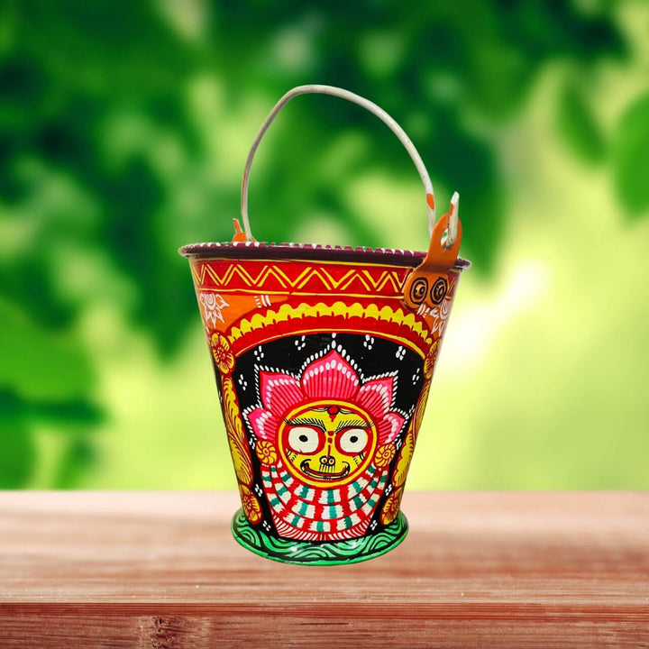 Pattachitra Art on Aluminium Bucket | Jagannath, Balabhadra, Subhadra (Design-2) - Taalapatra