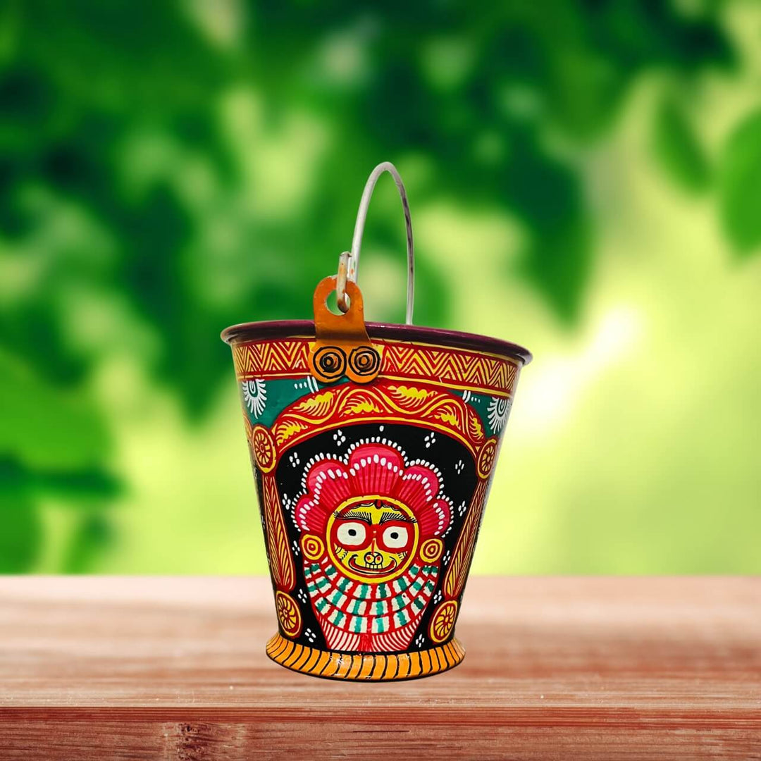 Pattachitra Art on Aluminium Bucket | Jagannath, Balabhadra, Subhadra (Design-1) - Taalapatra