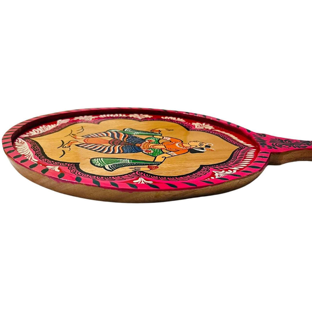 Pattachitra Painting on Wooden Tennis Style Tray / Wall Hanging (Medium) - Dancing Woman - Taalapatra