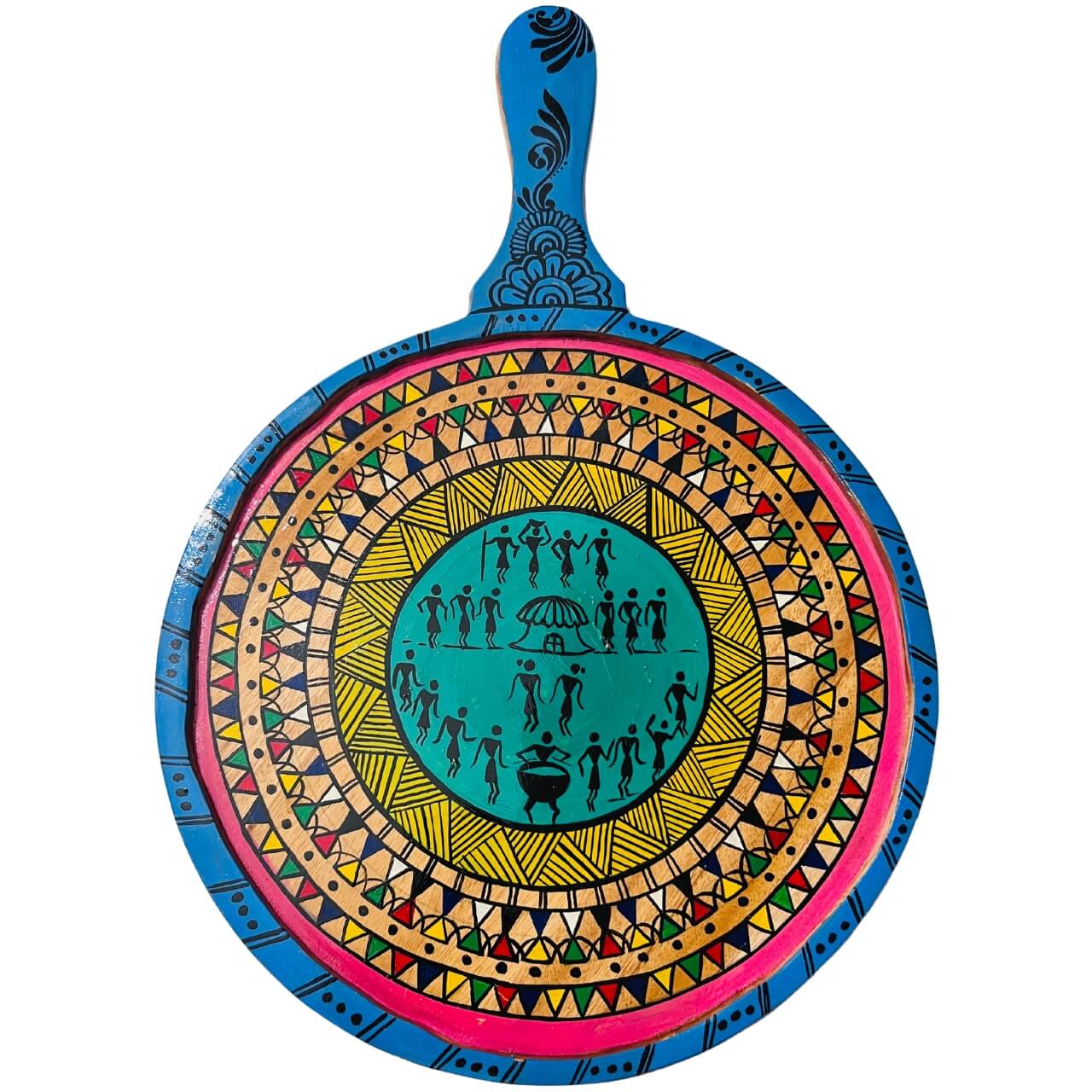 Pattachitra Painting on Wooden Tennis Style Tray / Wall Hanging (Large) - Tribal Art - Taalapatra Vibes