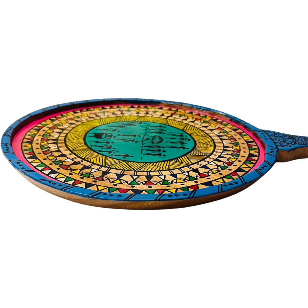 Pattachitra Painting on Wooden Tennis Style Tray / Wall Hanging (Large) - Tribal Art - Taalapatra