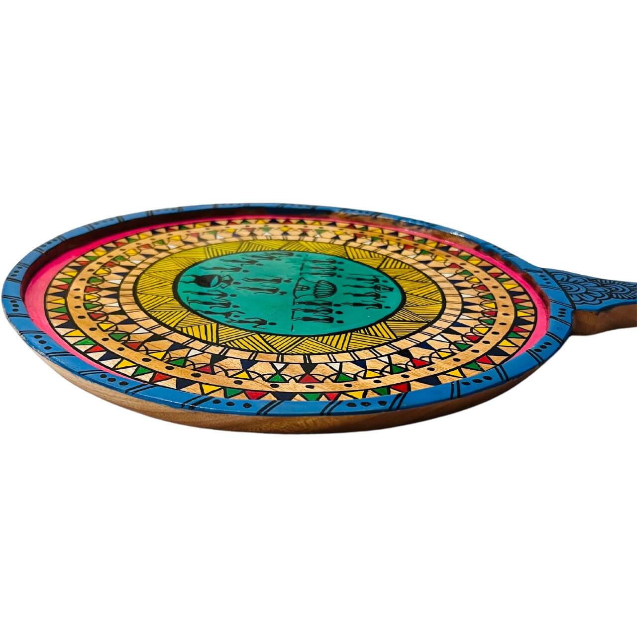 Pattachitra Painting on Wooden Tennis Style Tray / Wall Hanging (Large) - Tribal Art - Taalapatra Vibes