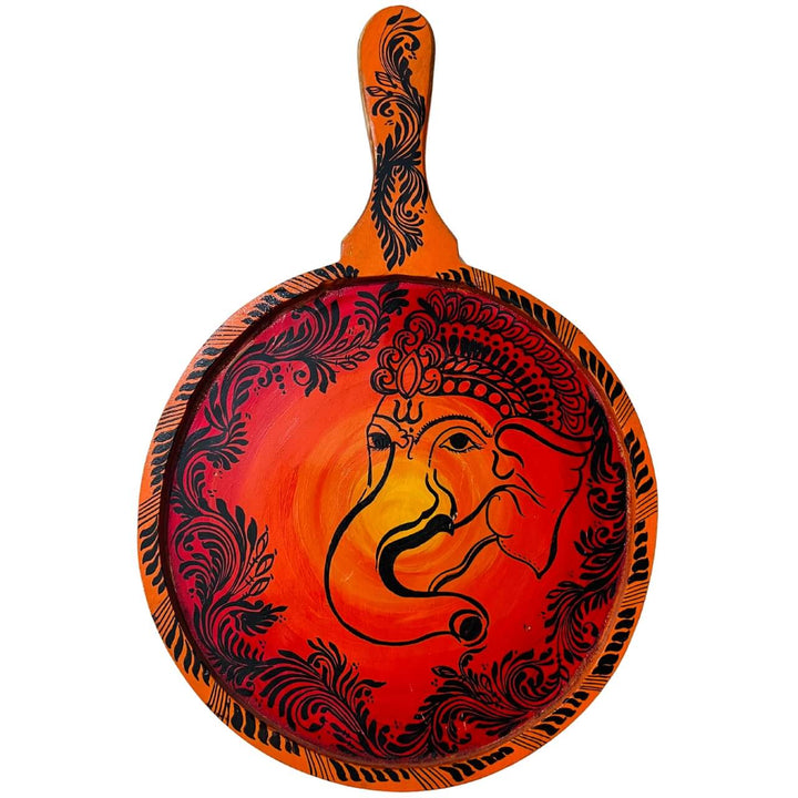 Pattachitra Painting on Wooden Tennis Style Tray / Wall Hanging (Medium) - Ganesha - Taalapatra
