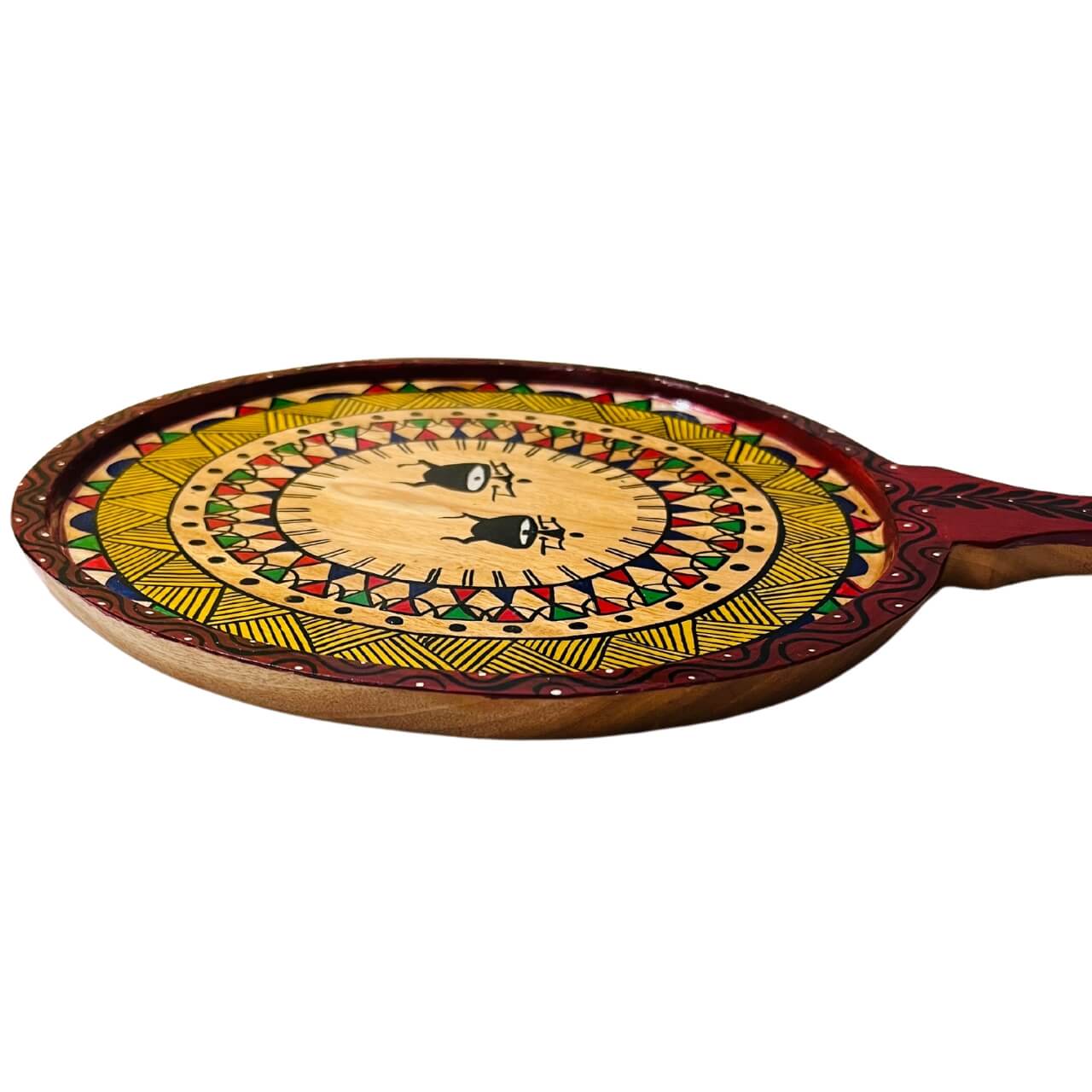 Pattachitra Painting on Wooden Tennis Style Tray / Wall Hanging (Medium) - Tribal Drummers - Taalapatra Vibes
