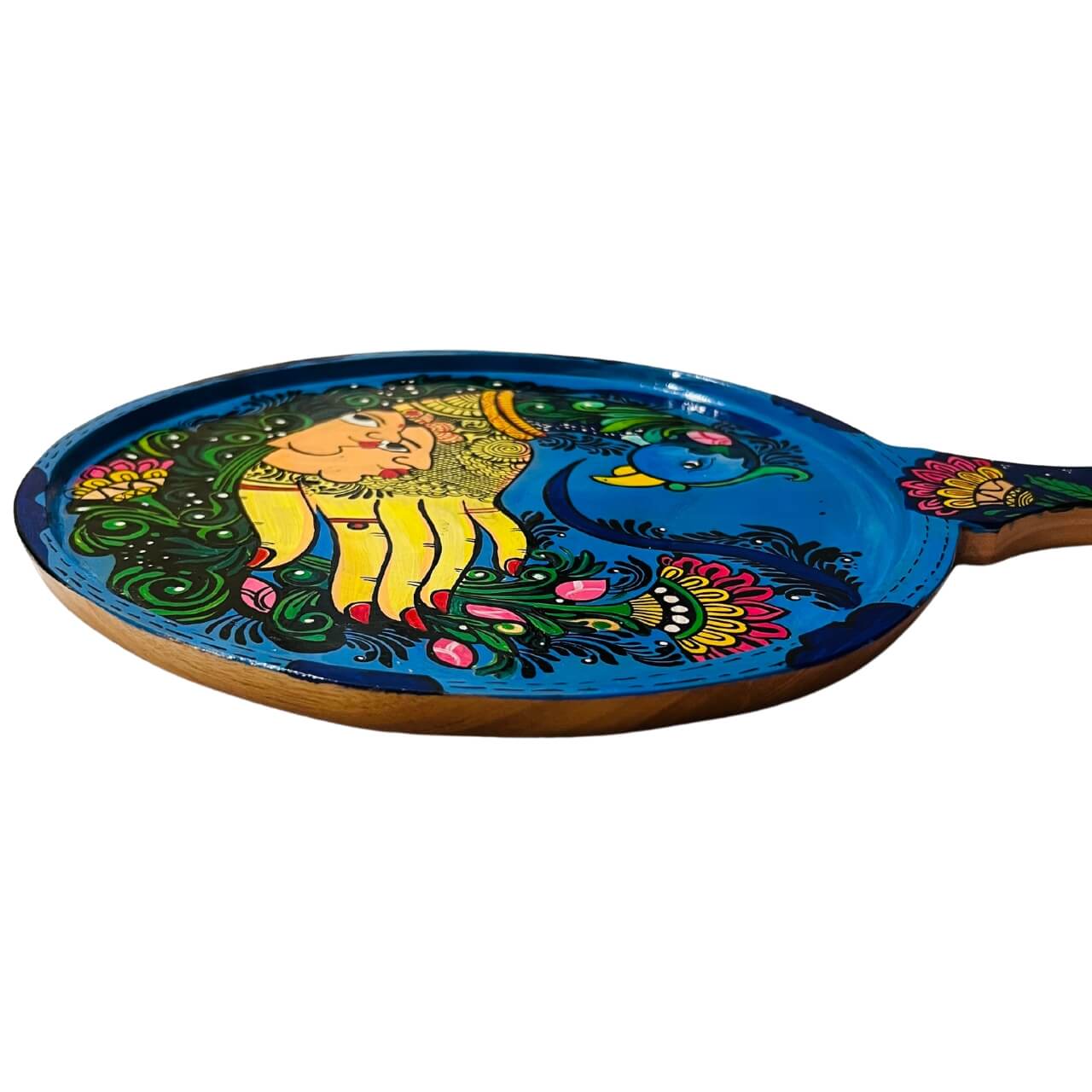 Pattachitra Painting on Wooden Tennis Style Tray / Wall Hanging (Medium) - Fusion - Taalapatra Vibes