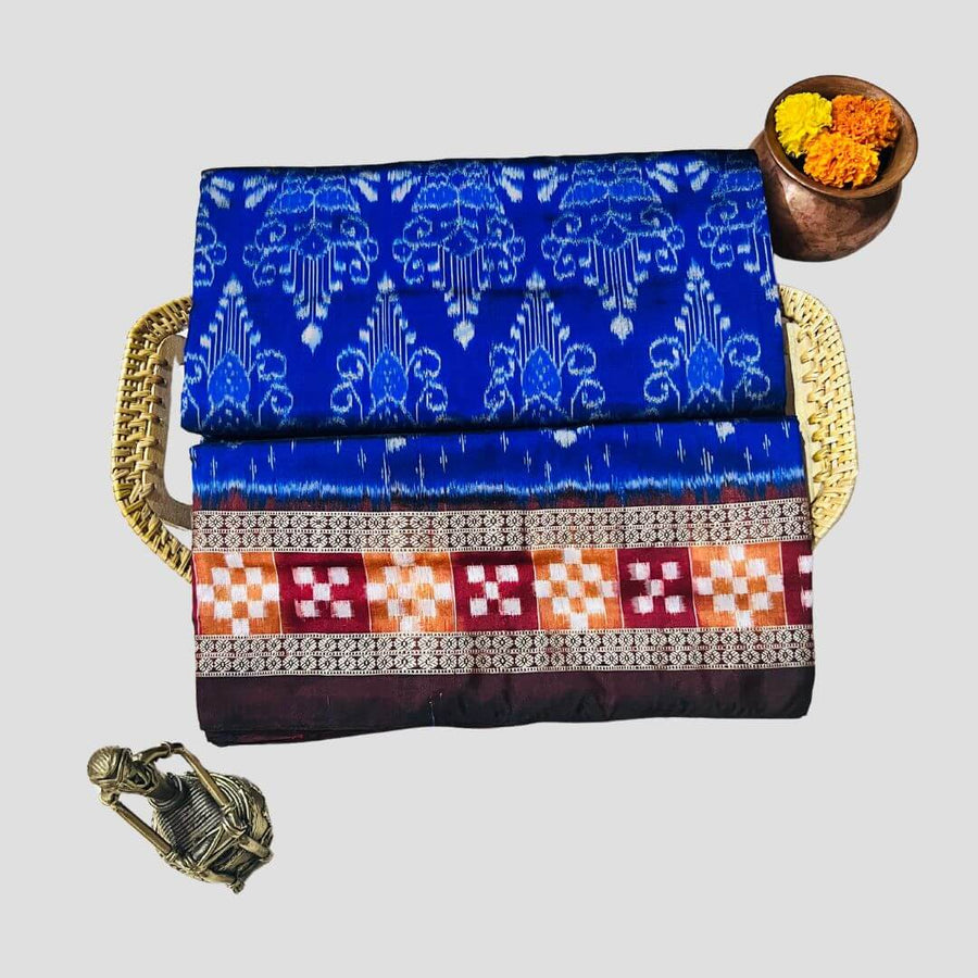 Handwoven Silk | Bandha Sambalpuri Saree - Deep Royal Blue Colour - Taalapatra