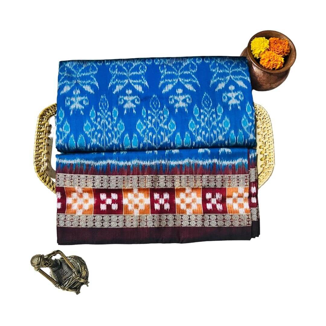 Handwoven Silk | Bandha Sambalpuri Saree - Copper Sulphate Blue Colour - Taalapatra Vibes