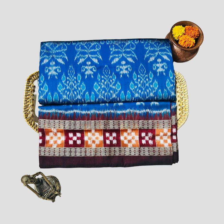 Handwoven Silk | Bandha Sambalpuri Saree - Copper Sulphate Blue Colour - Taalapatra